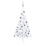 Jumătate brad Crăciun artificial cu set globuri, alb, 120 cm GartenMobel Dekor