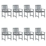Scaune de grădină cu perne, 8 buc., gri, lemn masiv de acacia GartenMobel Dekor