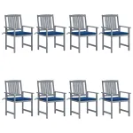 Scaune de grădină cu perne, 8 buc., gri, lemn masiv de acacia GartenMobel Dekor