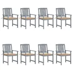 Scaune de grădină cu perne, 8 buc., gri, lemn masiv de acacia GartenMobel Dekor
