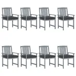 Scaune de grădină cu perne, 8 buc., gri, lemn masiv de acacia GartenMobel Dekor