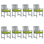 Scaune grădină cu perne, 8 buc., gri, lemn masiv de acacia GartenMobel Dekor