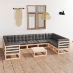 Set mobilier grădină cu perne, 10 piese, lemn masiv de pin GartenMobel Dekor