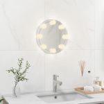 Oglindă de perete cu lumini LED, fără ramă, sticlă, rotundă GartenMobel Dekor