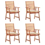 Scaune de exterior cu perne, 4 buc., lemn masiv de acacia GartenMobel Dekor