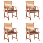 Scaune de exterior cu perne, 4 buc., lemn masiv de acacia GartenMobel Dekor