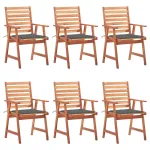 Scaune de exterior cu perne, 6 buc., lemn masiv de acacia GartenMobel Dekor