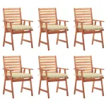 Scaune de exterior cu perne, 6 buc., lemn masiv de acacia GartenMobel Dekor