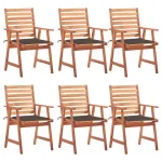 Scaune de exterior cu perne, 6 buc., lemn masiv de acacia GartenMobel Dekor
