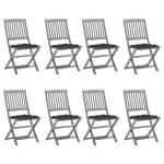 Scaune pliabile de exterior cu perne, 8 buc., lemn masiv acacia GartenMobel Dekor
