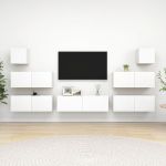 Set dulapuri TV, 7 piese, alb, lemn prelucrat GartenMobel Dekor