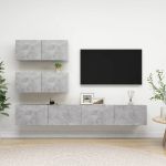 Set de dulapuri TV, 4 piese, gri beton, lemn prelucrat GartenMobel Dekor