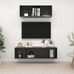 Set de dulapuri TV, 2 piese, gri extralucios, lemn prelucrat GartenMobel Dekor