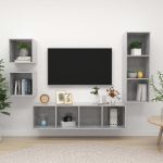 Set de dulapuri TV, 4 piese, gri beton, lemn prelucrat GartenMobel Dekor