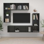 Set de dulapuri TV, 4 piese, gri extralucios, lemn prelucrat GartenMobel Dekor