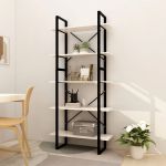 Bibliotecă cu 5 rafturi, alb, 80x30x175 cm, lemn masiv de pin GartenMobel Dekor