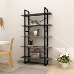Bibliotecă cu 5 rafturi, gri, 100x30x175 cm, lemn masiv de pin GartenMobel Dekor