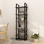Bibliotecă cu 5 rafturi, gri, 60x30x175 cm, lemn de pin GartenMobel Dekor