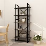 Bibliotecă cu 5 rafturi, gri, 80x30x175 cm, lemn de pin GartenMobel Dekor