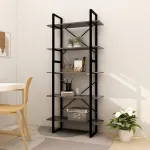 Bibliotecă cu 5 rafturi, gri, 80x30x175 cm, lemn prelucrat GartenMobel Dekor