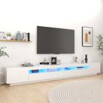 Comodă TV cu lumini LED, alb extra lucios, 300x35x40 cm GartenMobel Dekor