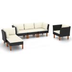 Set mobilier grădină, 6 piese, negru, poliratan/lemn eucalipt GartenMobel Dekor