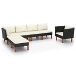 Set mobilier grădină, 7 piese, negru, poliratan/lemn eucalipt GartenMobel Dekor