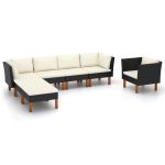 Set mobilier grădină, 7 piese, negru, poliratan/lemn eucalipt GartenMobel Dekor