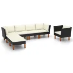 Set mobilier grădină, 7 piese, negru, poliratan/lemn eucalipt GartenMobel Dekor