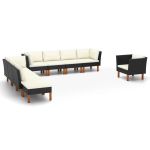 Set mobilier grădină, 9 piese, negru poliratan și lemn eucalipt GartenMobel Dekor