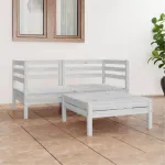 Set mobilier de grădină, 3 piese, alb, lemn masiv de pin GartenMobel Dekor