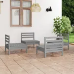 Set mobilier de grădină, 4 piese, gri, lemn masiv de pin GartenMobel Dekor