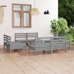 Set mobilier de grădină, 8 piese, gri, lemn masiv de pin GartenMobel Dekor