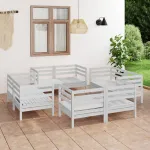 Set mobilier de grădină, 8 piese, alb, lemn masiv de pin GartenMobel Dekor