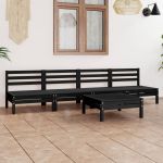Set mobilier de grădină, 5 piese, negru, lemn masiv de pin GartenMobel Dekor