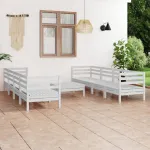 Set mobilier de grădină, 9 piese, alb, lemn masiv de pin GartenMobel Dekor