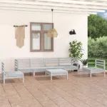 Set mobilier de grădină, 7 piese, alb, lemn masiv de pin GartenMobel Dekor