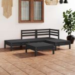 Set mobilier de grădină, 5 piese, negru, lemn masiv de pin GartenMobel Dekor