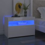Noptiere cu lumini LED, 2 buc., alb extralucios, 60x35x40 cm GartenMobel Dekor