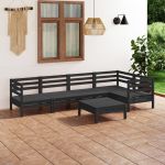 Set mobilier de grădină, 6 piese, negru, lemn masiv de pin GartenMobel Dekor