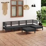 Set mobilier de grădină, 6 piese, negru,lemn masiv de pin GartenMobel Dekor