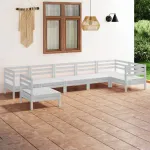 Set mobilier de grădină, 7 piese, alb, lemn masiv de pin GartenMobel Dekor