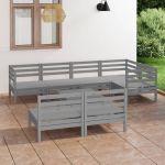 Set mobilier de grădină, 8 piese, gri, lemn masiv de pin GartenMobel Dekor