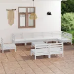Set mobilier de grădină, 10 piese, alb, lemn masiv de pin GartenMobel Dekor