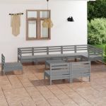 Set mobilier de grădină, 10 piese, gri, lemn masiv de pin GartenMobel Dekor