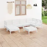 Set mobilier de grădină, 7 piese, alb, lemn masiv de pin GartenMobel Dekor