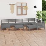 Set mobilier de grădină, 10 piese, gri, lemn masiv de pin GartenMobel Dekor