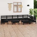 Set mobilier de grădină, 10 piese, negru, lemn masiv de pin GartenMobel Dekor