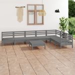 Set mobilier de grădină, 8 piese, gri, lemn masiv de pin GartenMobel Dekor
