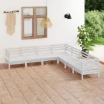 Set mobilier de grădină, 7 piese, alb, lemn masiv de pin GartenMobel Dekor
